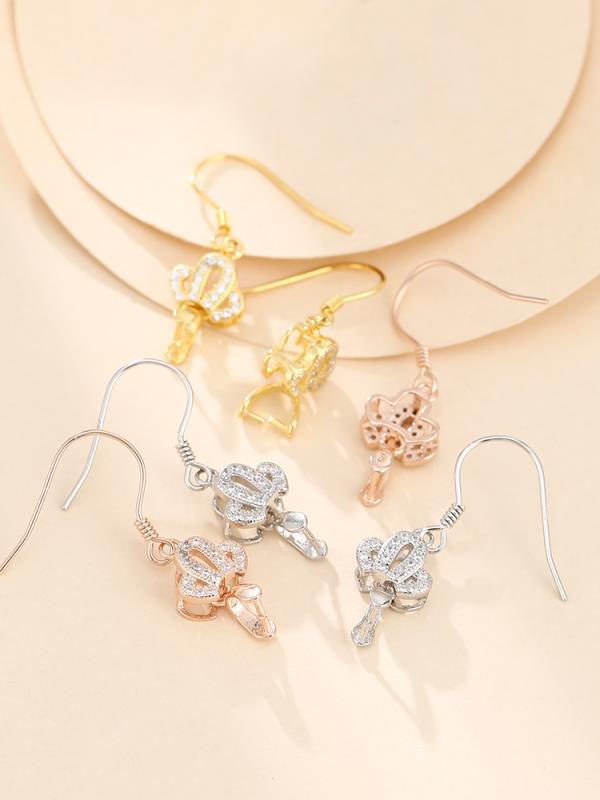 空枠 ピアス スターリングシルバー 銀 DIY 安全 バックル ホルダー 台座 女性 S925 象嵌 アンバー クリスタル 18K メッキ 4.5mm フック 耳 パーツ クラウン 揺れる アクセサリー ローズ ゴールド