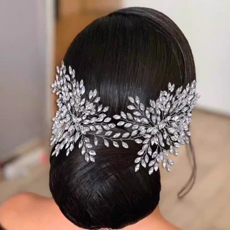 ウェディング ヘッドドレス 花 ヘアコーム 可愛い 痛くない ビジュー ラインストーン キラキラ 華やか ブライダル 髪飾り 披露宴 シルバー ゴールド