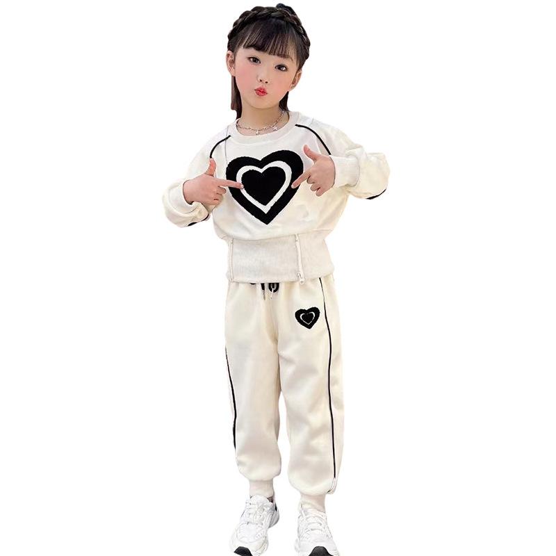 スウェット セットアップ キッズ 春秋 女の子 トレーナー パンツ 上下 大きめ 子供服 カジュアル スポーツウェア ハート プルオーバー かわいい ピンク アプリコット 4,164円