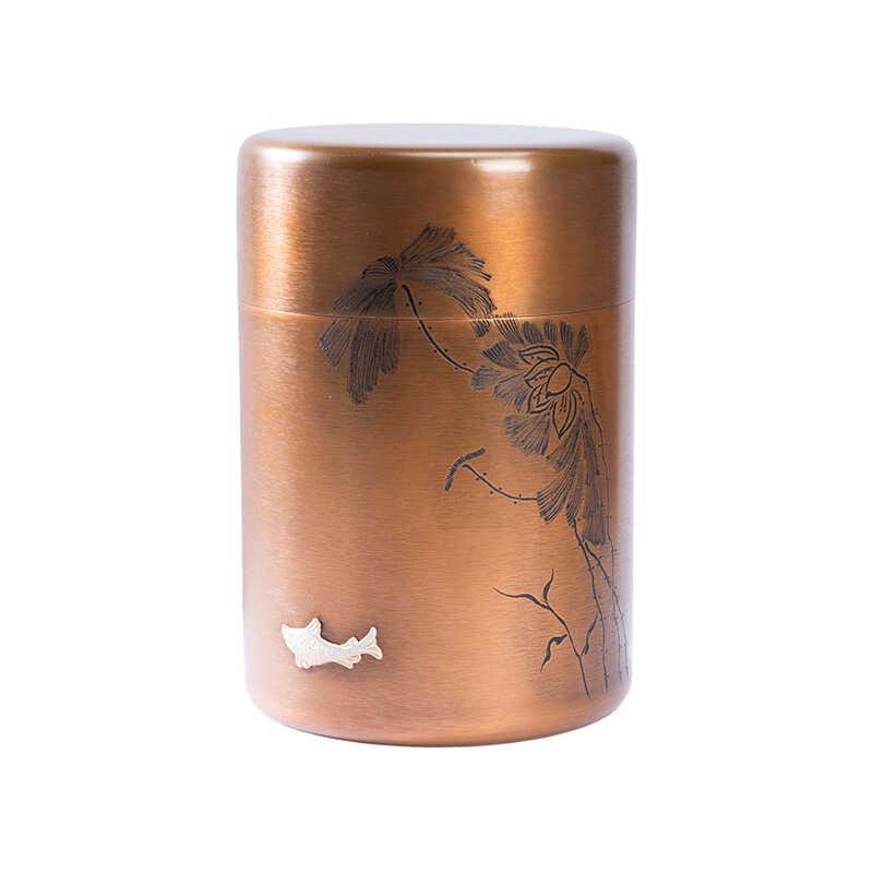 茶葉 保存容器 お茶筒 紅茶 保管 ケース ストッカー 缶 密封 蓋 収納 家庭用 キッチン 金属 銅 銀 アンティーク調 魚 装飾 柄 おしゃれ|フロントップ店