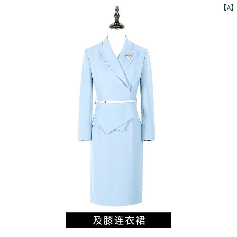 エステ 制服 おしゃれ ワンピース スチュワーデス フロント 美容 営業 スーツ ビジネス オフィス シンプル ネイビー｜フロントップ店