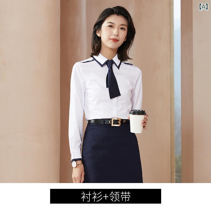 ホテル 制服 おしゃれ シャツ 女性 白 長袖 ビジネス フォーマル フロント デスク スーツ スカート セット｜フロントップ店