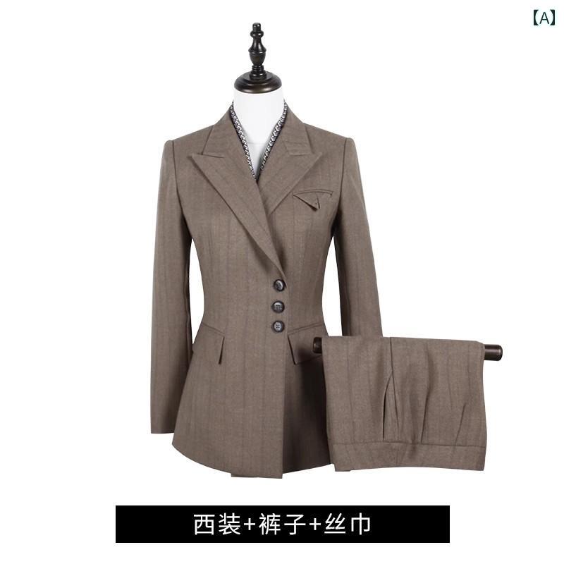 背広 セットアップ レディース かっこいい 長袖 ズボン下 生あたたかい 今めかしい 秋冬 晴れ晴れしい お上さん カーキ 商行為 フォーマル お召しもの