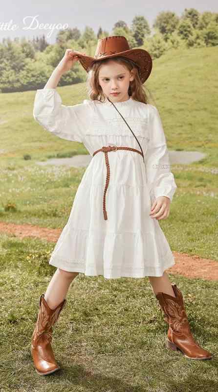 子供服 ワンピース 女の子 綿 ドレス 春秋 レース プリンセス ブリティッシュ おしゃれ 普段使い シンプル 長袖 Aライン コットン 白