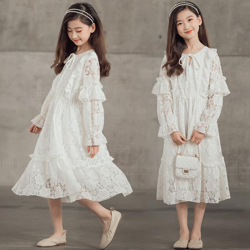 子供服 ワンピース 女の子 レース 春秋 プリンセス ドレス フェアリー スタイル おしゃれ 長袖 白 アプリコット ピンク 発表会 パーティー 結婚式