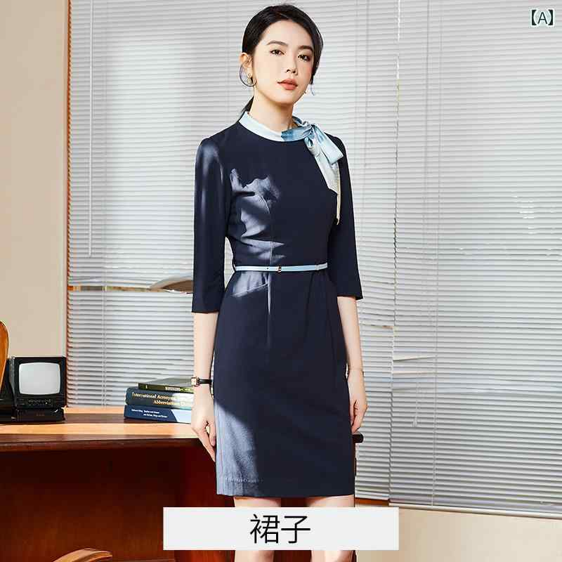 受付 制服 ワンピース レディース おしゃれ 女性 ミッド スリーブ ジュエリー 店舗 ビューティーサロン｜フロントップ店