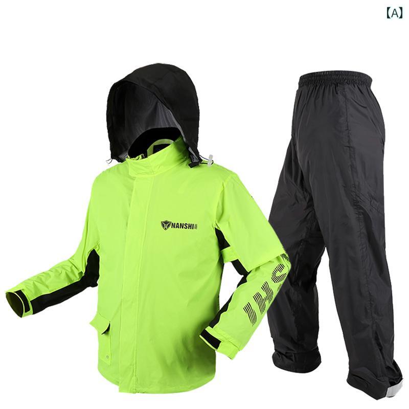 カッパ 上下セット ズボン 防水 自転車 バイク 防風 雨具 レインコート メッシュ 男女兼用 全身 梅雨 おしゃれ 大きいサイズ 通気性 快適 フード 面ファスナー 蛍光 緑 黒