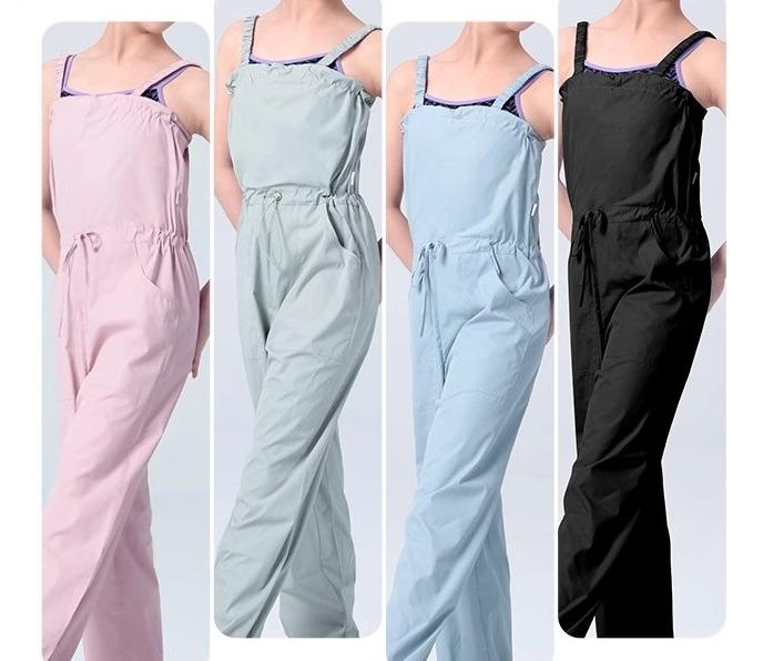 キッズ ダンス 練習着 セットアップ 女の子用 オーバーオール 袖なし ウエストゴム ポケット トレーニングウェア バレエ ランニング 発汗 スポーツ 伸縮性 軽量 柔らかい ポリエステル くすみカラー 黒 青 緑｜フロントップ店