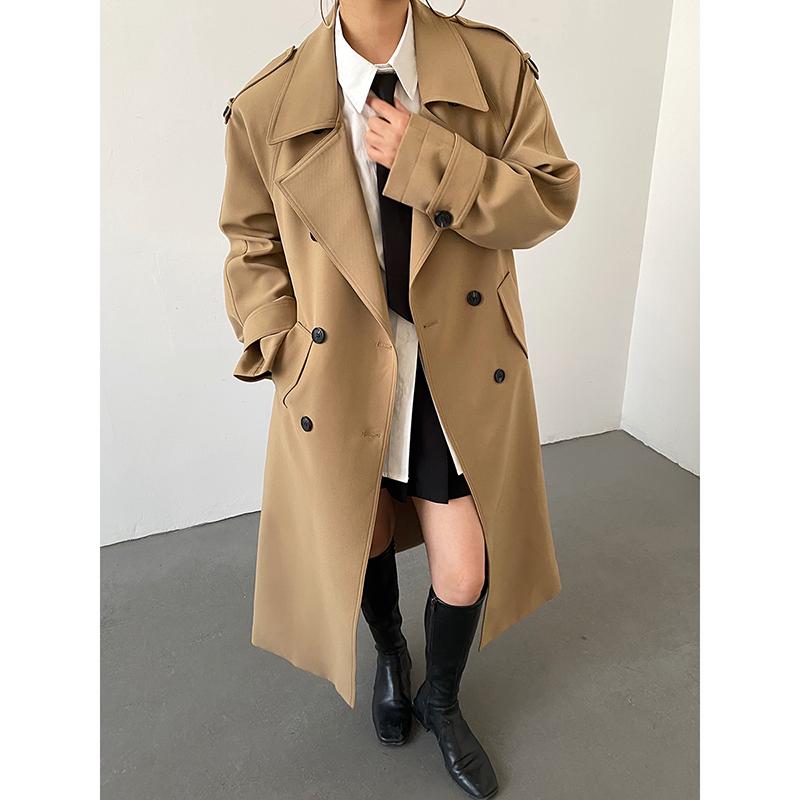厚地の外套 レディース 心地好い かっこ良い レトロ ダブル乳ぶさ 春 ロング 防風 アウター レディースファッション-コート・ジャケット