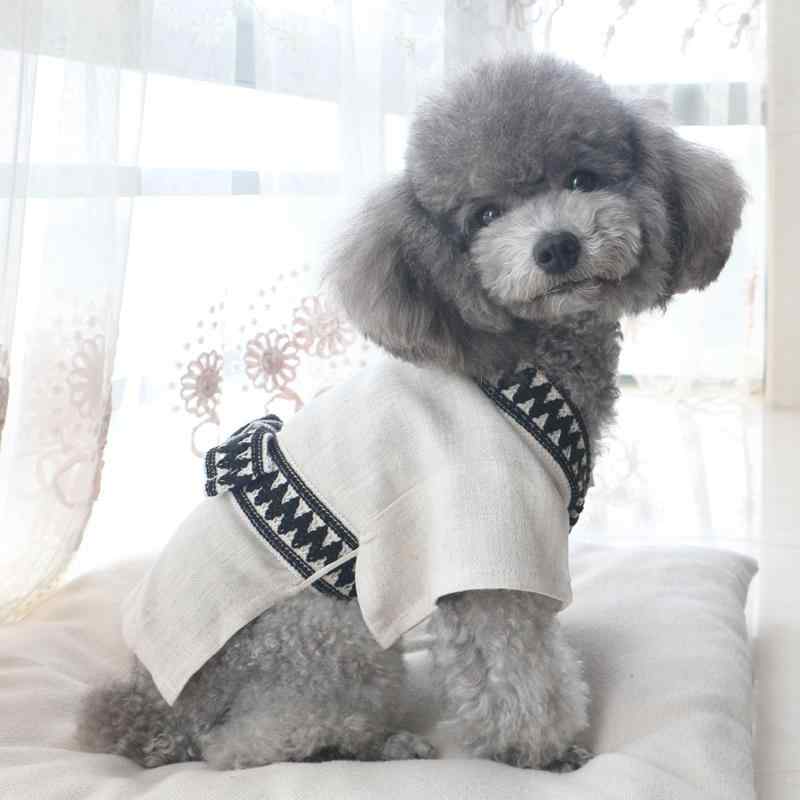 犬服 着物 和服 かわいい 写真 撮影 ペット 春夏 薄手 チャイナ風 リネン ストライプ シンプル 爽やか 4,001円