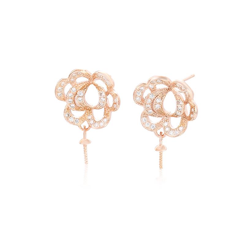空枠 ピアス 花 フラワー モチーフ スタッド DIY ハンドメイド パーツ アクセサリー 石座6-10mm 材料 金具 部品 シルバー ローズゴールド