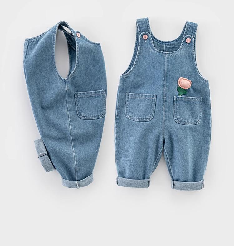 サロペット キッズ 子供 ベビー パンツ 女の子 春秋 股下開閉 かわいい カジュアル ボタン デニム オーバーオール ロング 花 うさぎ 青 白 ピンク