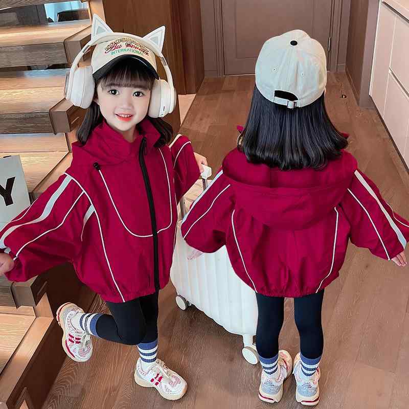 ウインドブレーカー キッズ 女の子 ベビー トップス ジャケット 春秋 ジップアップ フード 袖口ゴム 防寒 ゆったり ソフト 通気 カジュアル 赤 通園 通学 お出かけ