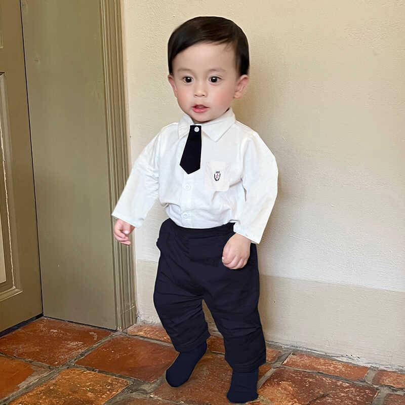 男の子 セットアップ ベビー 子供 春秋 セットアップ 綿 長袖 シャツ ネクタイ ロングパンツ 前開き ポケット ソフト 通気 結婚式 パーティー 制服風 おしゃれ 黒