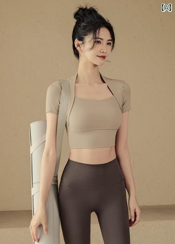 フィットネス ウェア レディース トップス スポーツ トレーニング ヨガ アクティブ 春夏 半袖 T シャツ 速乾性 カップ付き タイト 黒 緑 ピンク