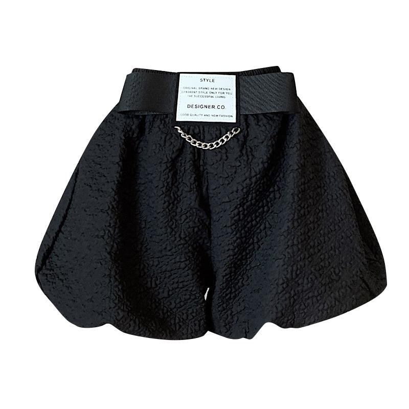 バルーン ショートパンツ レディース 夏 ハイウエスト ふんわり Aライン カボチャ型 キュロット ゆったり ワイド 薄手 通気性 カジュアル シンプル おしゃれ 黒 白
