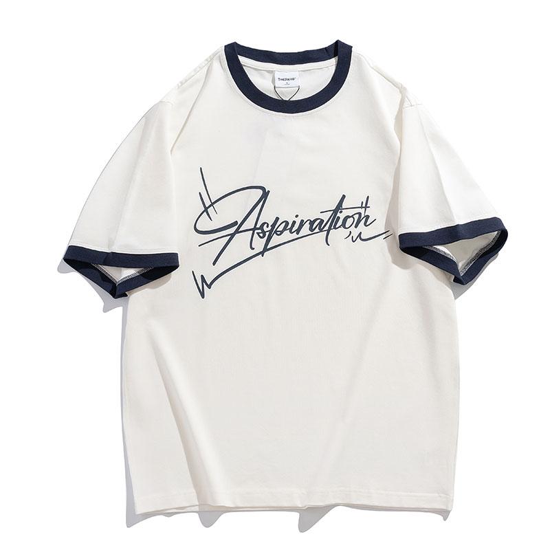 Tシャツ メンズ おしゃれ 大きいサイズ ゆったり 夏 重ね着風 半袖 英字ロゴ配色カジュアル