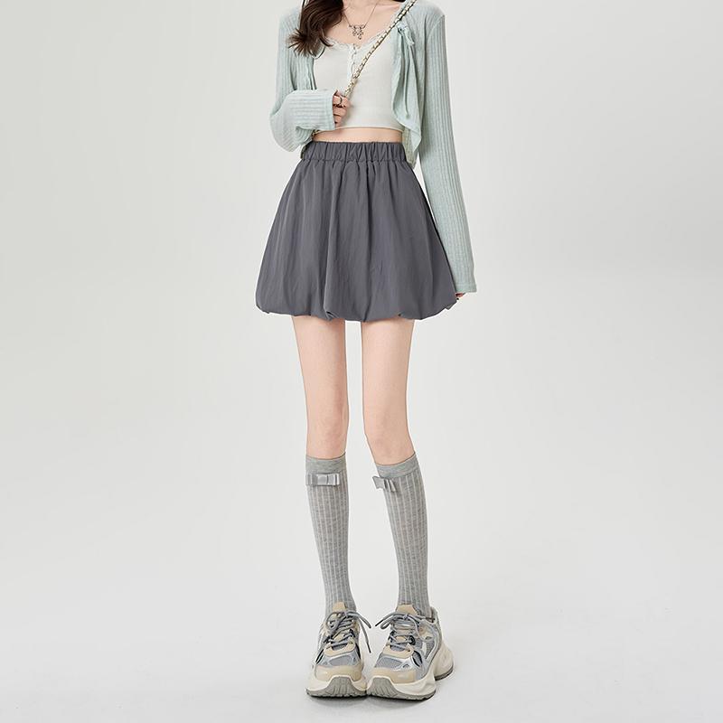 バルーン ショートパンツ レディース ウエストゴム フレア Aライン ペチコート スカパン ゆったり カジュアル 無地 おしゃれ シンプル お出かけ 白 黒 グレー