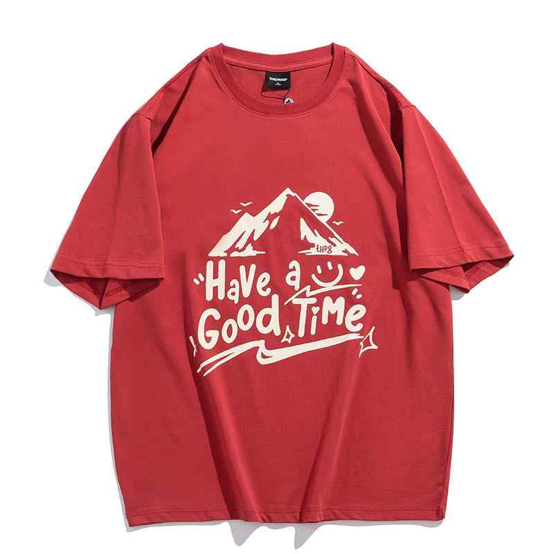Tシャツ メンズ おしゃれ 大きいサイズ 半袖 レッド プリント ゆったり 夏 カジュアル シンプル