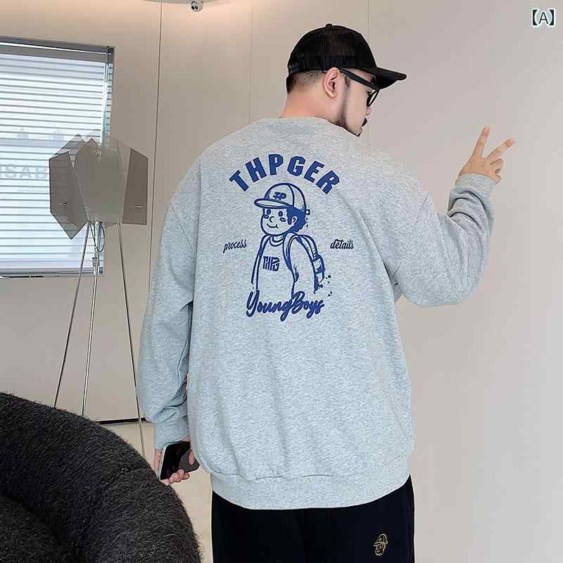スウェット メンズ おしゃれ 大きいサイズ 秋 カートゥーンプリント クルーネック ゆったり 長袖 グレー