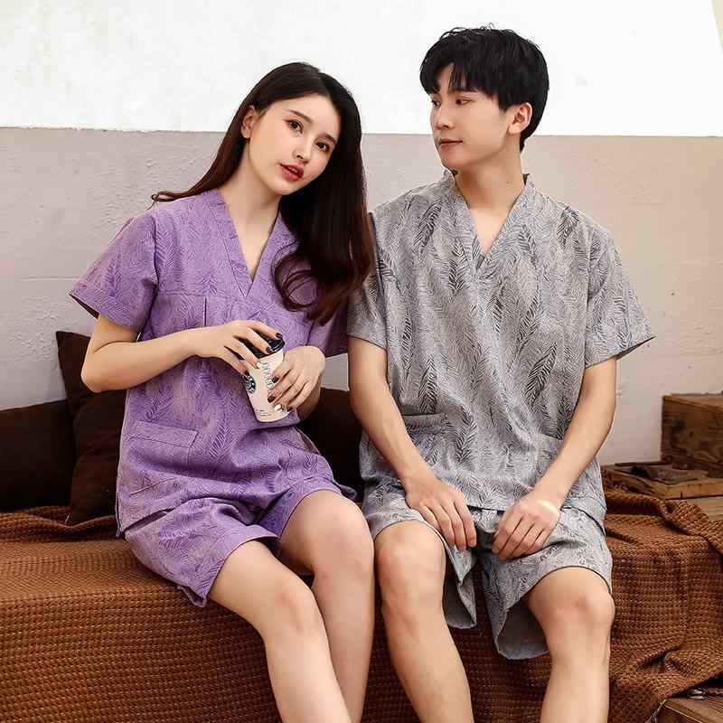 サウナ服 岩盤浴 ウェア マッサージ 服 レディース メンズ 厚手 綿 半袖 半ズボン Ｖネック ポケット プルオーバー パジャマ 部屋着 大きいサイズ