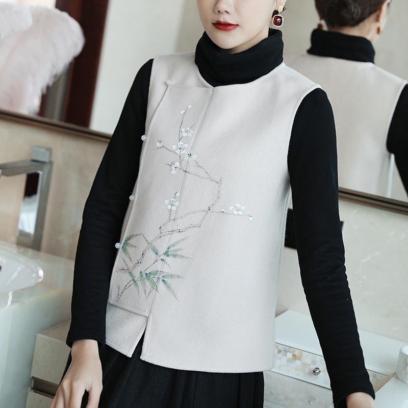 レディース 瀬戸もの 限りない レトロ 中国風 漢服 唐装 トップス 背広 秋 冬 ノースリーブ 重ね着 エスニック 好いたらしいめ ライトキャメル