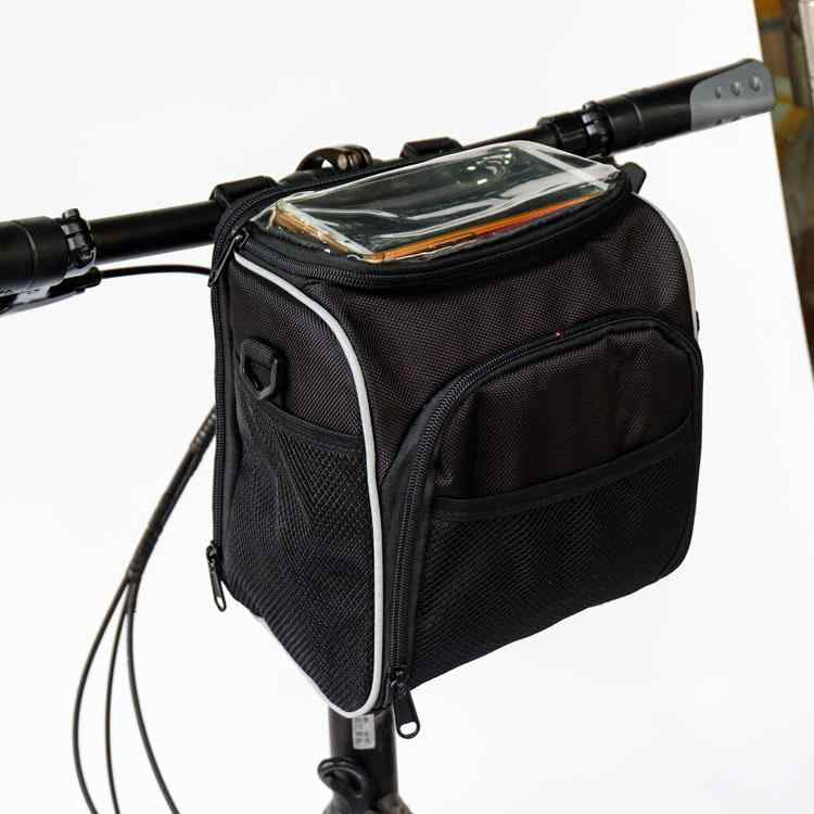 自転車 フロントバッグ タッチスクリーン スマホケース付き クロスバイク アクセサリー ハンギング 収納 大容量 通勤 通学 シンプル 黒