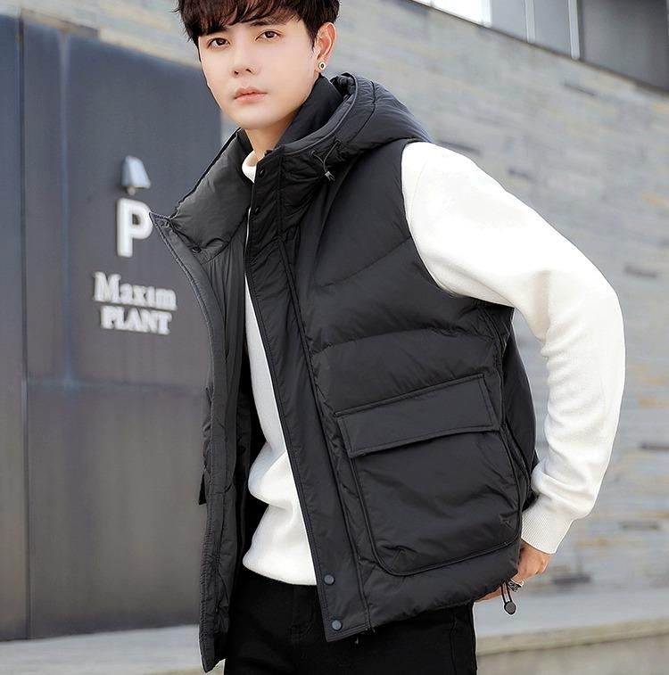 美品⭐︎  メンズ フード付きダウンベスト 黒 楽天市場】ダウンベスト メンズ フード付き 秋冬 薄手 防寒 ジップ
