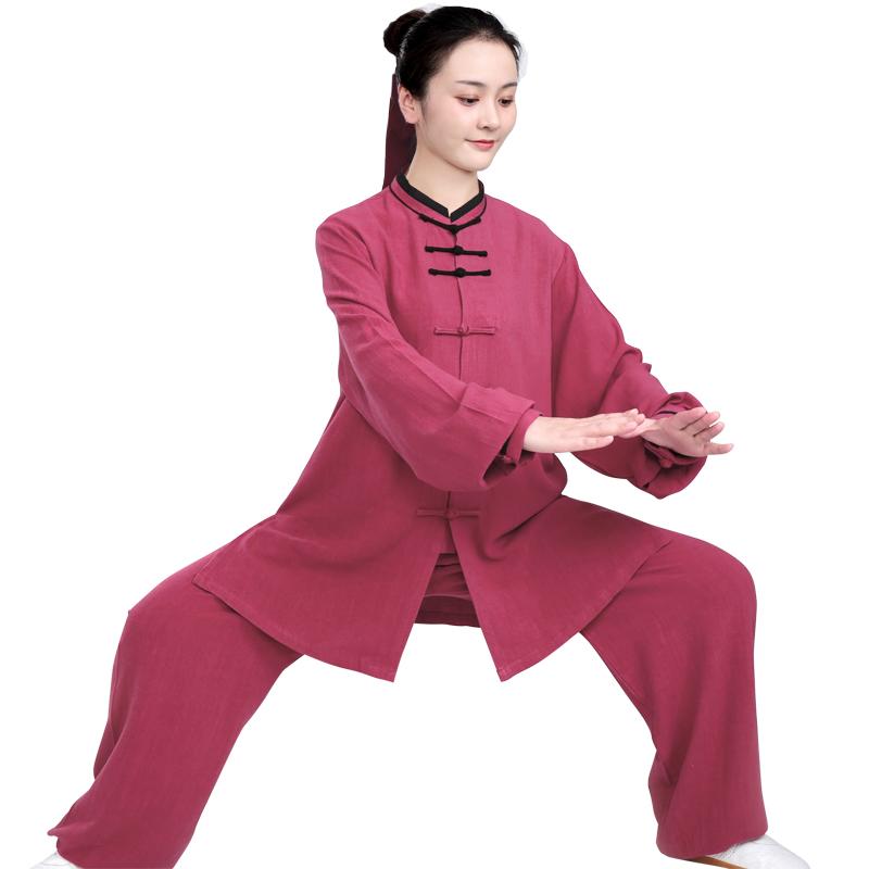 太極拳 服 レディース 秋冬ヨガ 瞑想 運動 拳法 表演服 おしゃれ 動きやすい 上下セット パンツ 長袖 綿 リネン 男性 春秋 トレーニング 厚手 赤 緑
