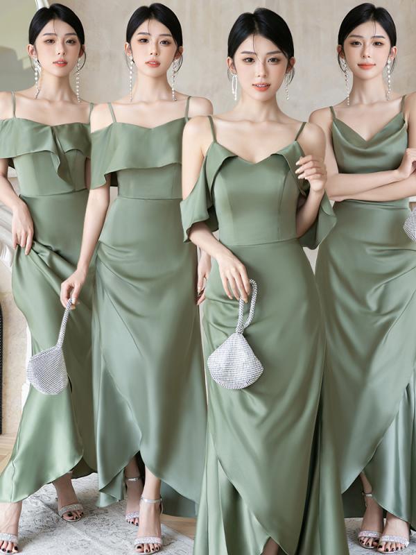 ブライズメイドドレス お一揃えお召しもの レディース 婚礼の儀 寄り合い 繻子 ロング丈 フィッシュテール キャミワンピ 肩出し か細い 相応う ホンブルグ帽 通気 かっこ良い 色っぽい 無地 緑 途轍も無い大いさ ドレス-レディースファッション
