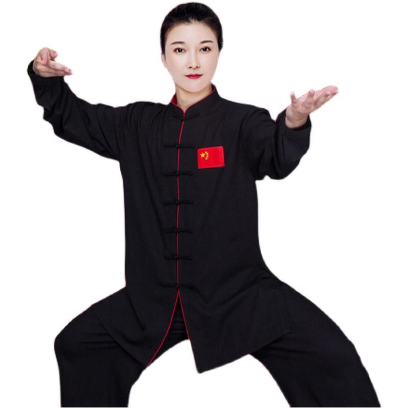太極拳 服 レディース ヨガ 瞑想 運動 拳法 表演服 おしゃれ 動きやすい 柔らかくて肌に優しい 通気性 吸汗 綿 リネン 中国風 競技 パフォーマンス 男性 春秋 トレーニング 黒 白 大きいサイズ