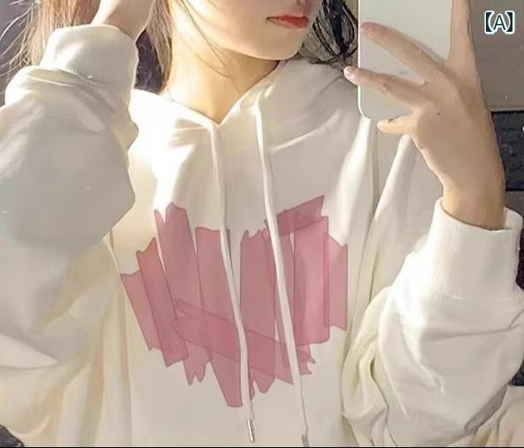 パーカー 女の子 子供服 プルオーバー 長袖 トップス ウェットシャツ 綿 フード付き 秋冬 ゆったり 大きいサイズ ハート カジュアル 白