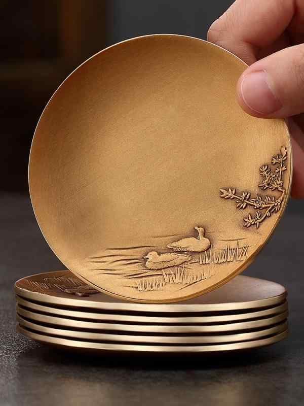 茶托 コースター 金属 茶器 キッチン 雑貨 食器 トレイ 受け皿 湯?み カップ ティー セット 真鍮 ソーサー 茶道 円形 立体 装飾 おしゃれ|フロントップ店