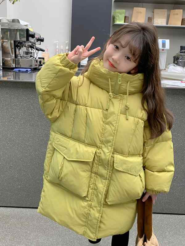 落ち込む上衣 キッズ 御嬢さん アウター 生あたたかい 厚地の外套 ロング丈 冬 朦朦たる 防風 アウトドア ジップアップ 成年者っぽい 格好のいい ボンネット付き添い人 分かりやすい 黒 さくら色 黄緑 キッズファッション-コート・ジャケット-キッズ・ベビー・マタニティ