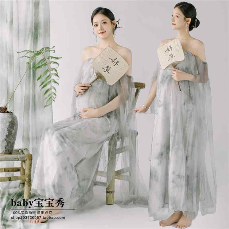 マタニティ フォト ドレス 写真 スタジオ レトロ エレガント 上品 チューブトップ 妊娠中 ママ アート 衣装 撮影 美しい 綺麗 ロング フリーサイズ ゆったりチュール ふんわり シースルー