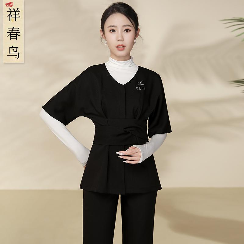 エステ ユニフォーム 上下 技術者 レディース 秋冬 作業服 おしゃれ ポリエステル クリニック パンツ 制服 半袖 大きいサイズ 黒 黄 カーキ