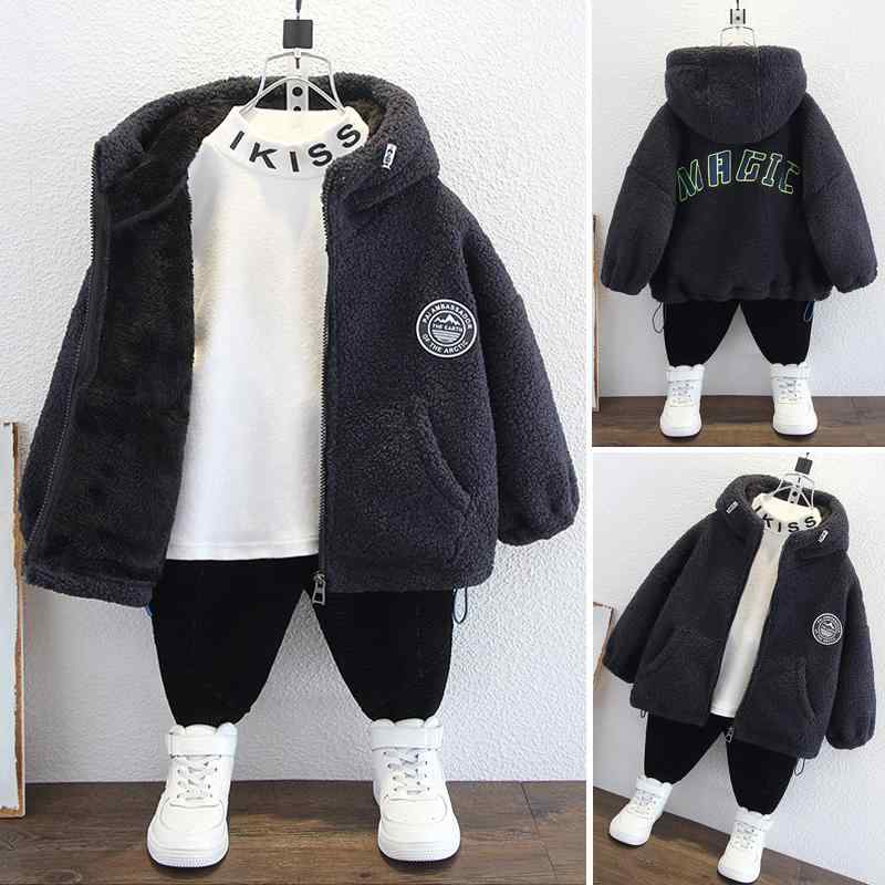 ボア ジャケット キッズ ベビー 男の子 秋冬 厚手 暖かい もこもこ 防寒 長袖 フード ジップアップ ポケット ゆったり 綿 おしゃれ カジュアル シンプル 黒 紺 プレゼント