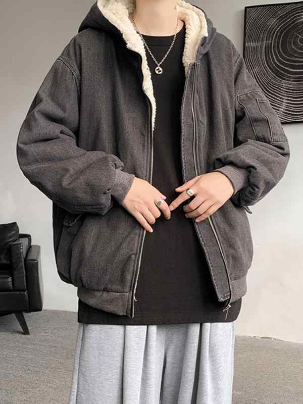 ジーンズ上衣 メンズ 冬 綿入り口・入口 朦々たる 生あたたかい 羊毛 アメリカン レトロ 表どおり 馬鹿でかい大きさ ゆったり かっこいい 心地好い 普段使い走り 青 黒 分かりやすい ボンネット付き添い人