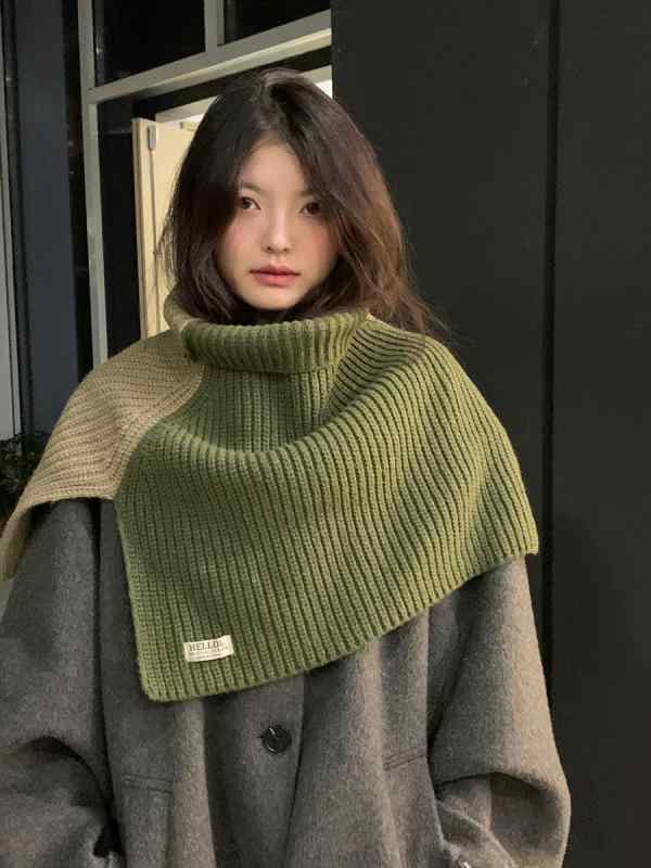 マフラー レディース ストール 厚手 ショール 暖かい 秋冬 防寒 プレゼント ウール ニット プルオーバー タートルネック 韓国 ファッション 黒 茶 緑