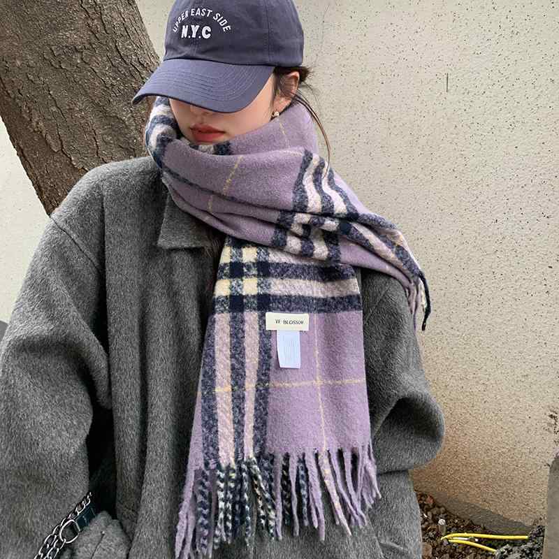 マフラー レディース ストール 厚手 ショール 暖かい 秋冬 防寒 ボリューム プレゼント チェック柄 韓国 ファッション フリンジ ポリエステル 茶 赤 緑