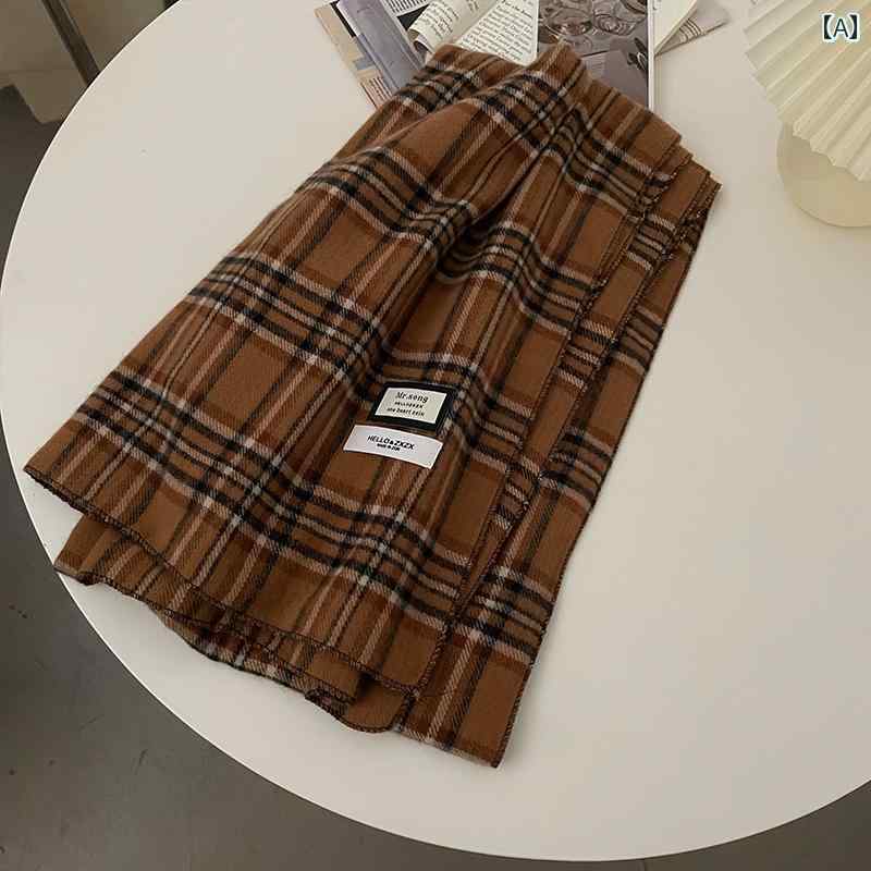 マフラー レディース レトロ チェック スカーフ 冬 韓国 暖かい 防寒 ショール 厚手 メンズ カップル お揃い おしゃれ カジュアル 普段使い 赤 緑 カーキ ギフト