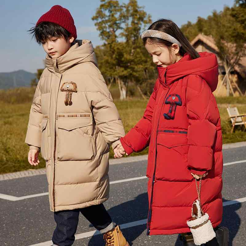 ジャケット 冬 キッズ アウター 子供用 ダウン 女の子 男の子 ユニセックス ミドル丈 厚手 防風 暖かい フード付き ジップアップ ゆったり ポケット 普段使い レジャー おしゃれ ベージュ 赤 緑