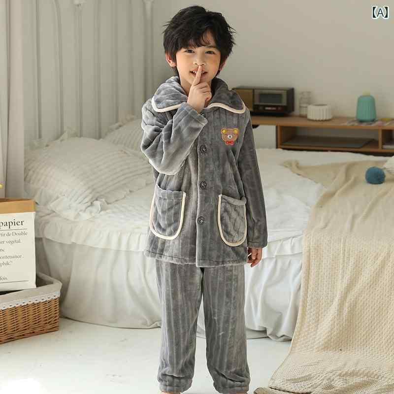 キッズ パジャマ 男の子 女の子 秋冬 子供 フランネル 厚手 起毛 大きいサイズ ジュニア 部屋着 モコモコ やわらか ホーム ルームウェア 上下セット 襟付き ピンク 青 紫 クマ うさぎ