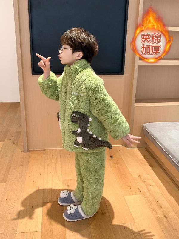 パジャマ キッズ 男の子 冬 キルティング 3層 恐竜 くま スマイル ジップアップ スタンドカラー ポケット 起毛 厚手 子供 服 セット 秋 ズボン ホームウェア もこもこ かわいい 部屋着 寝間着 家 旅行 緑 青 茶 6,601円