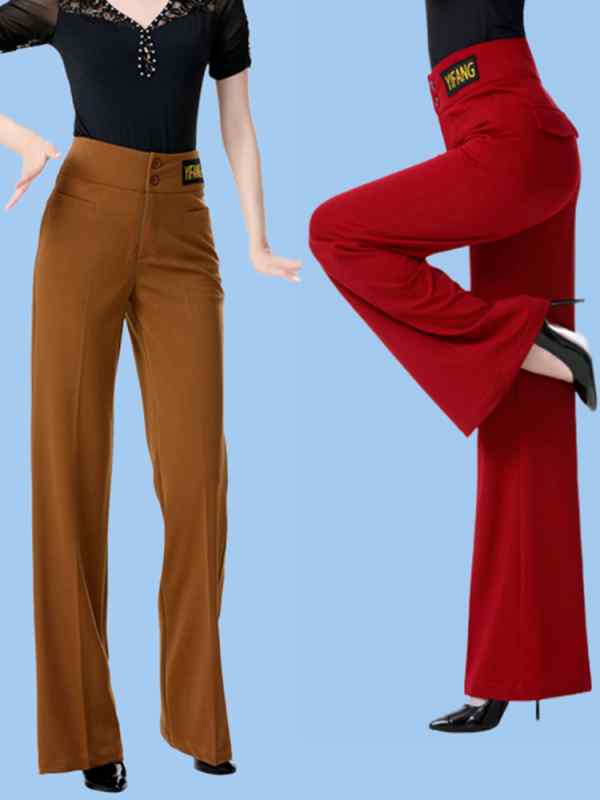 ラテン ダンス 衣装 パンツ フレア おしゃれ ルンバ チャチャ サンバ レディース ハイウエスト プロフェッショナル ワイドレッグ 弾性 モダン スクエアダンス 大きいサイズ 無地 黒 赤 緑 6,428円