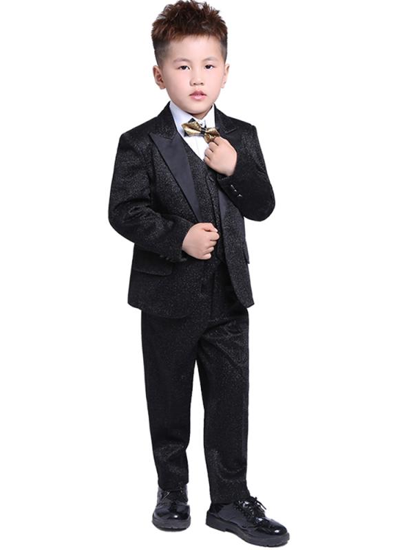 男の子 子供スーツ フォーマル キッズ 礼服 卒業 入学式 七五三 発表会 ピアノ 演奏 秋冬 ジャケット 長ズボン ベスト シャツ 蝶ネクタイ ブリティッシュ おしゃれ 黒|フロントップ店