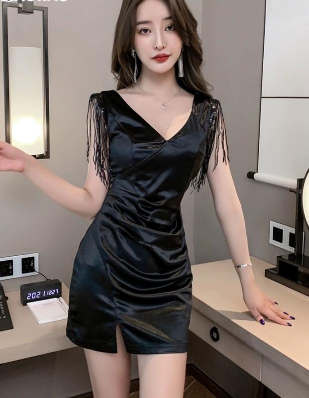 キャバ ドレス カジュアル ワンピ クラブ セクシー スリムフィット Ｖネック ハイウエスト プルオーバー ノースリーブ ミニスカート 大きいサイズ 黒 赤 青 4,695円