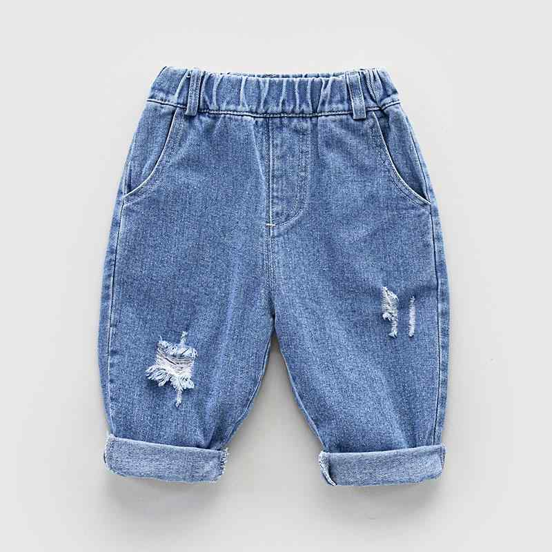 ジーンズ キッズ ベビー 男の子 女の子 ダメージ加工 デニム Gパン パンツ 長ズボン ボトムス ストレート テーパード ロング ウエストゴム コットン 柔らかい ゆったり ワイド ポケット 韓国 春秋 おしゃれ カジュアル ブルー ホワイト ブラック