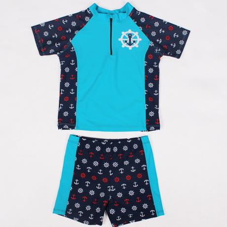 水着 男の子 小学生 半袖 ラッシュガード セパレート 子供 幼児 ショートパンツ プール 海 スポーツ スイミング クルーネック マリン 緑 青 ワニ かっこいい 日焼け防止