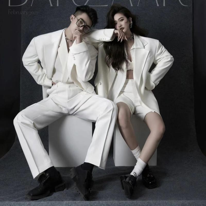 写真撮影 衣装 ウェディングフォト レディース メンズ カップル ジャケット パンツ スカート スタジオ 結婚式 記念 シンプル 無地 かっこいい お揃い|フロントップ店